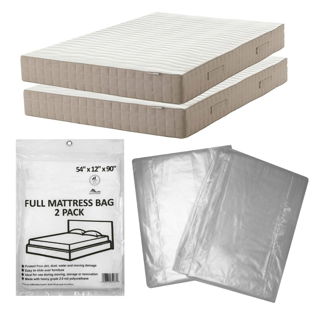 full#2 NEW Mattress Covers, sized for Full sized beds and box springs (90"x54"x12"), by UsedCardboardBoxes.