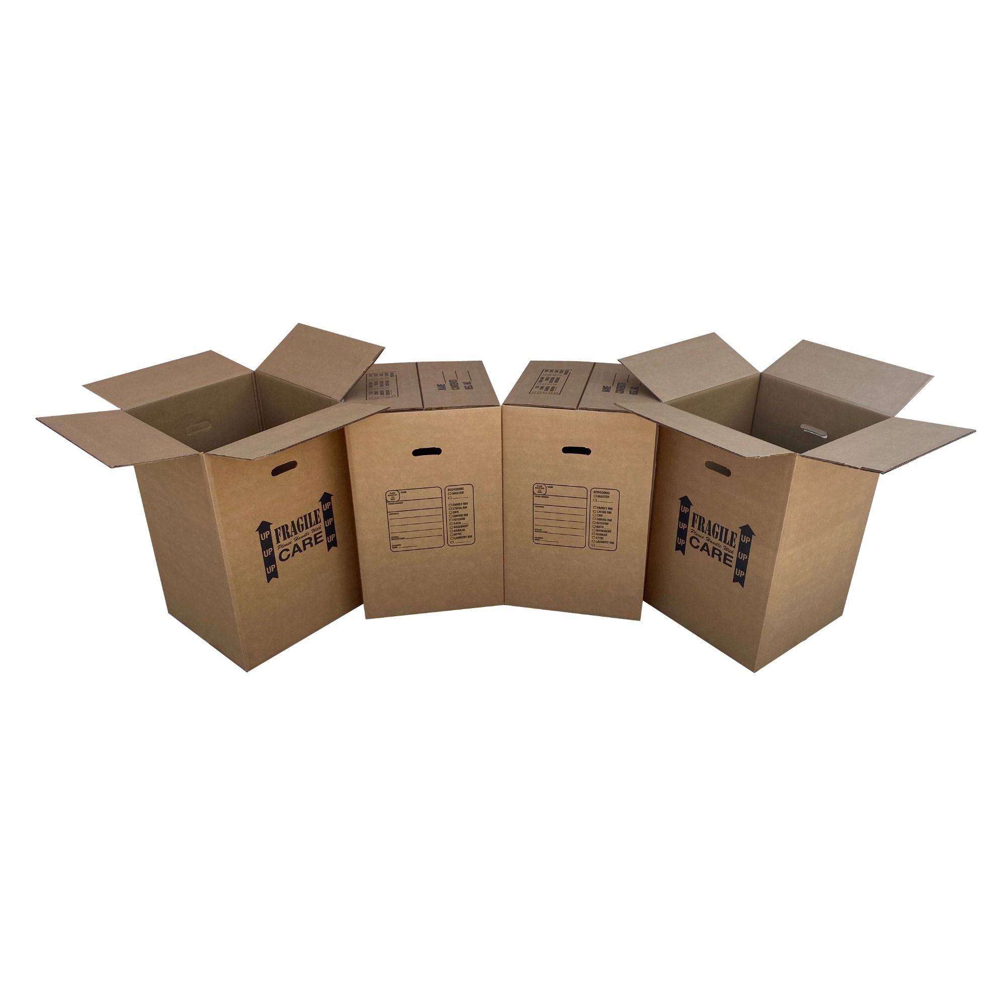 Brand New Kitchen Moving Boxes, double wall construction on all sides for added strength and protection, by UsedCardboardBoxes. Pack of 4.